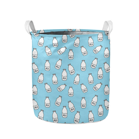 Milk Bottle Cartoon Pattern Print Collapsible Laundry Basket