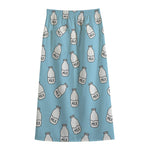 Milk Bottle Cartoon Pattern Print Cotton Front Slit Maxi Skirt