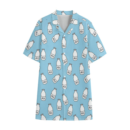 Milk Bottle Cartoon Pattern Print Cotton Hawaiian Shirt