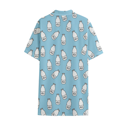 Milk Bottle Cartoon Pattern Print Cotton Hawaiian Shirt