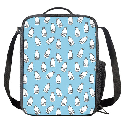 Milk Bottle Cartoon Pattern Print Crossbody Lunch Bag