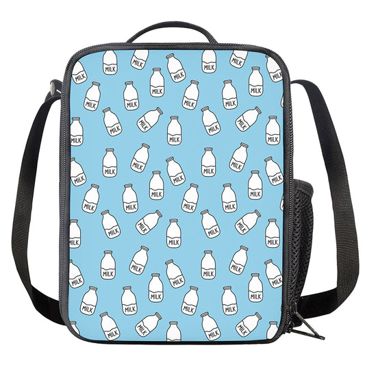Milk Bottle Cartoon Pattern Print Crossbody Lunch Bag