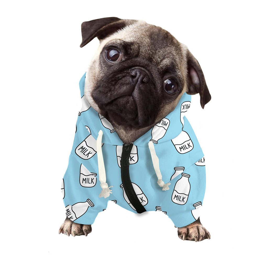 Milk Bottle Cartoon Pattern Print Dog Zip Up Hoodie