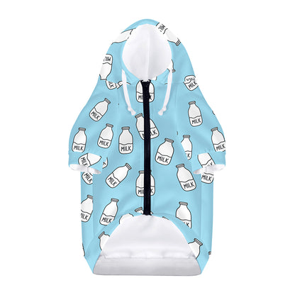 Milk Bottle Cartoon Pattern Print Dog Zip Up Hoodie
