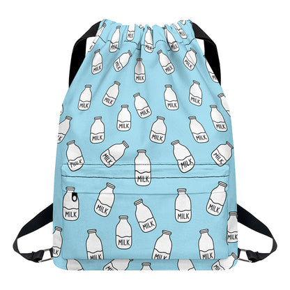 Milk Bottle Cartoon Pattern Print Drawstring Backpack