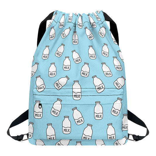 Milk Bottle Cartoon Pattern Print Drawstring Backpack