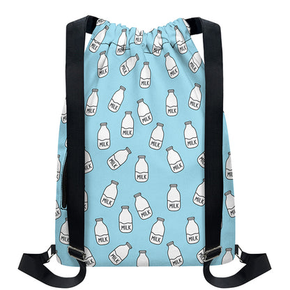 Milk Bottle Cartoon Pattern Print Drawstring Backpack