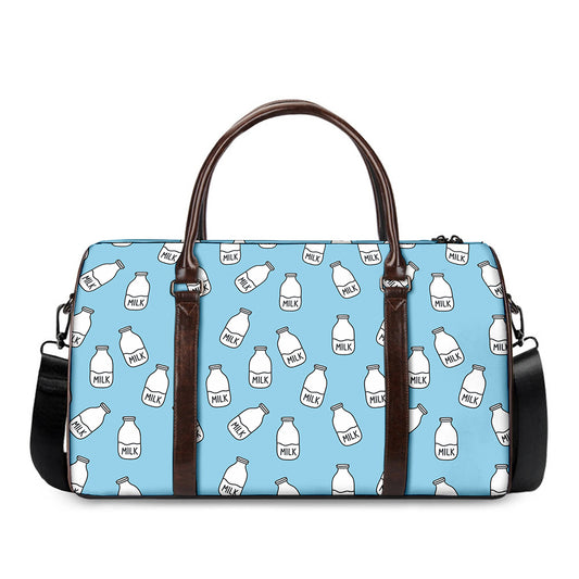 Milk Bottle Cartoon Pattern Print Duffle Bag