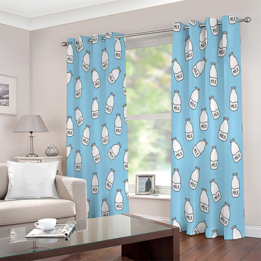 Milk Bottle Cartoon Pattern Print Extra Wide Grommet Curtains