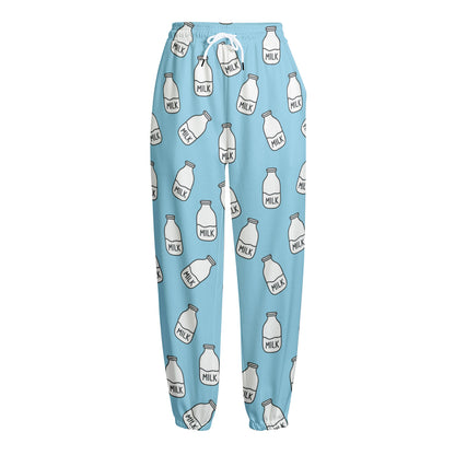 Milk Bottle Cartoon Pattern Print Fleece Lined Knit Pants