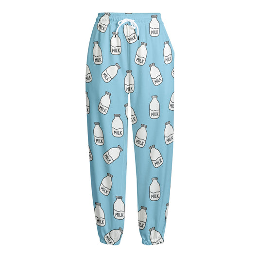 Milk Bottle Cartoon Pattern Print Fleece Lined Knit Pants
