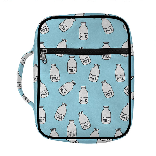 Milk Bottle Cartoon Pattern Print Front Pocket Bible Bag