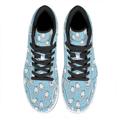 Milk Bottle Cartoon Pattern Print High Top Leather Sneakers