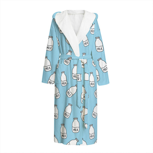 Milk Bottle Cartoon Pattern Print Hooded Bathrobe
