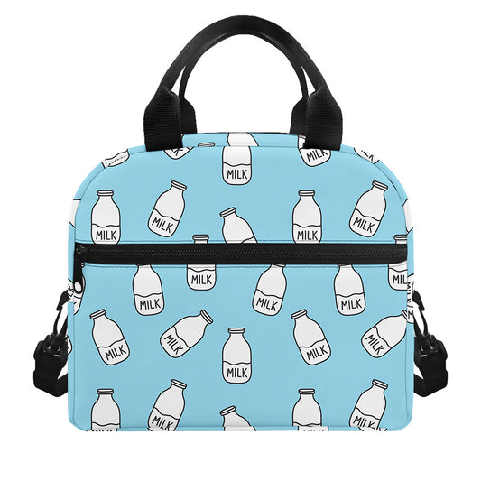 Milk Bottle Cartoon Pattern Print Insulated Lunch Bag
