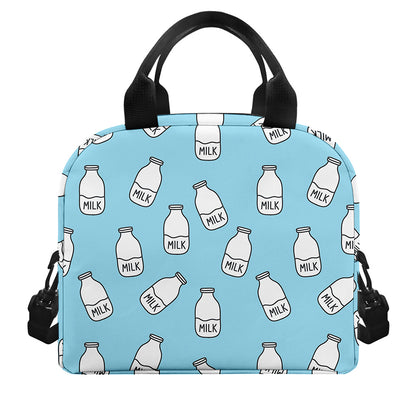Milk Bottle Cartoon Pattern Print Insulated Lunch Bag