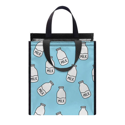 Milk Bottle Cartoon Pattern Print Insulated Lunch Tote