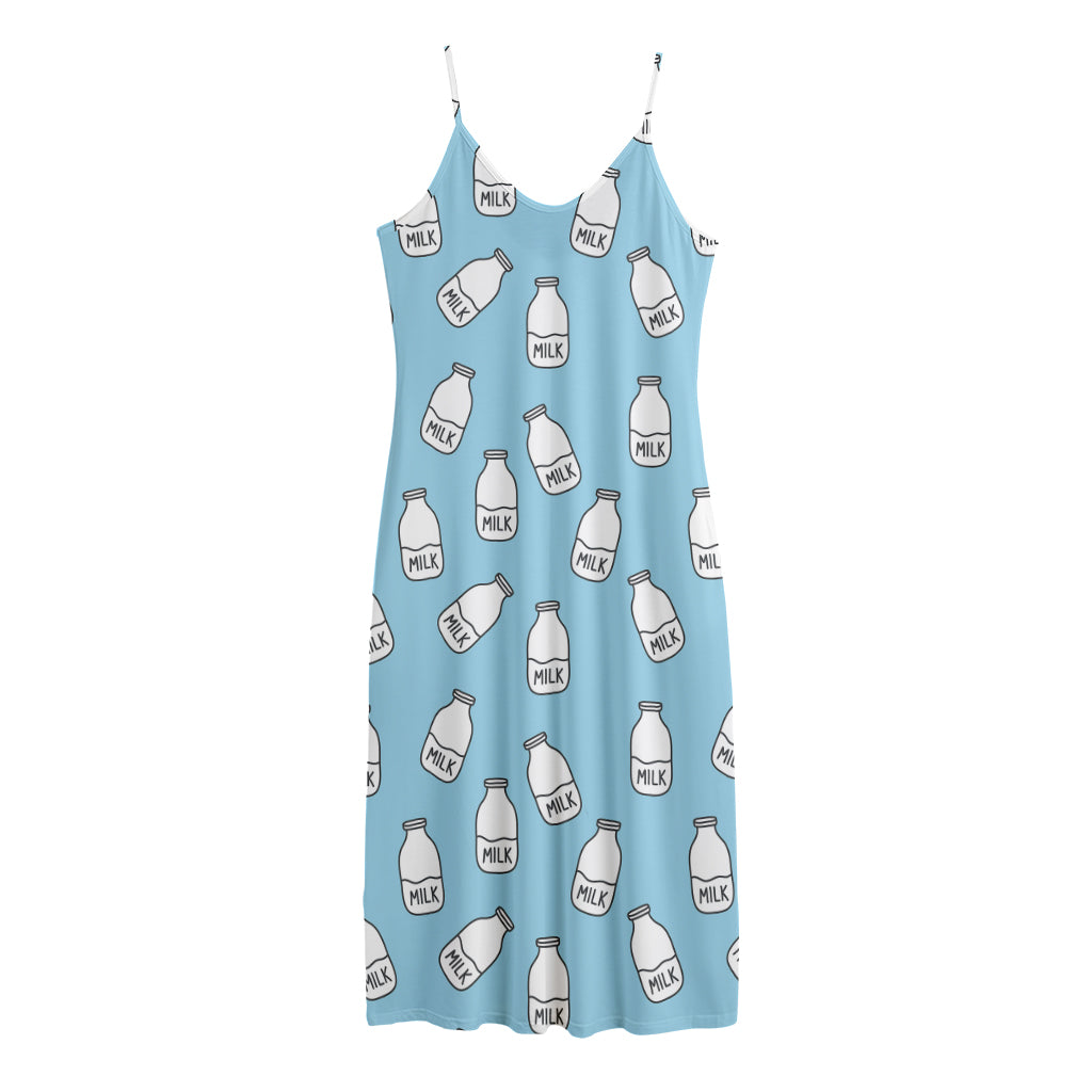 Milk Bottle Cartoon Pattern Print Jersey Midi Cami Dress