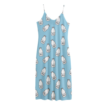 Milk Bottle Cartoon Pattern Print Jersey Midi Cami Dress
