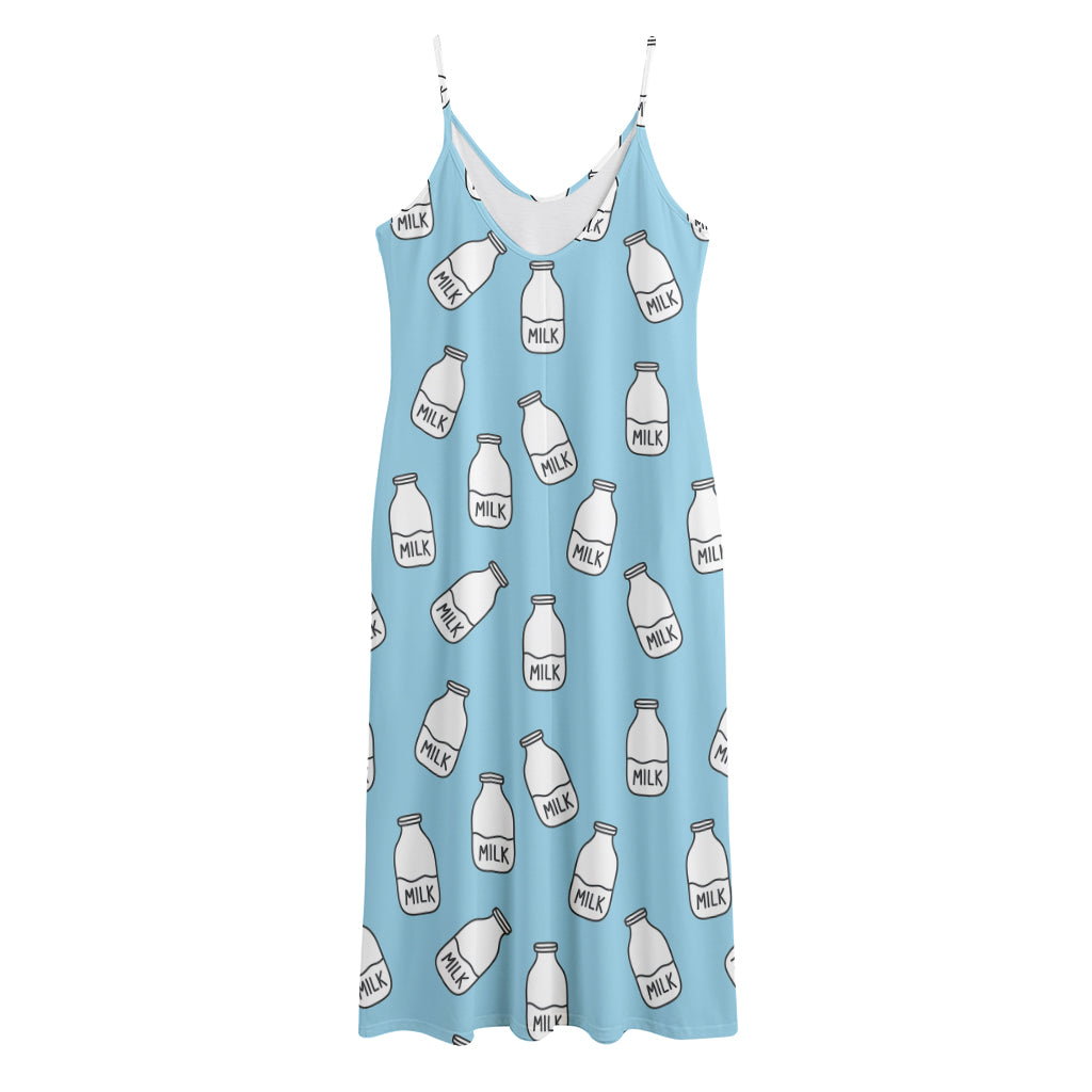 Milk Bottle Cartoon Pattern Print Jersey Midi Cami Dress