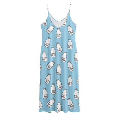 Milk Bottle Cartoon Pattern Print Jersey Midi Cami Dress