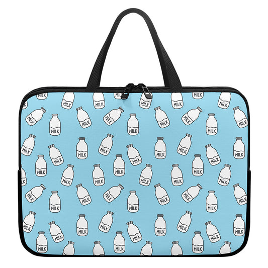 Milk Bottle Cartoon Pattern Print Laptop Sleeve With Handle