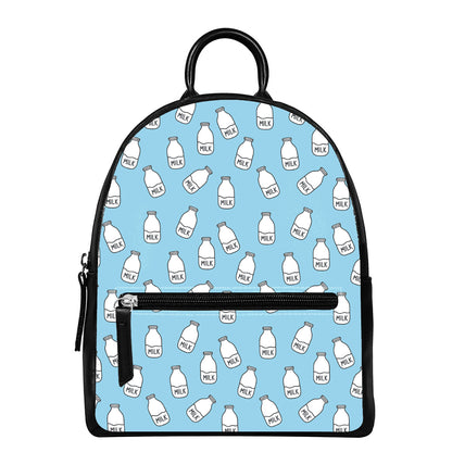 Milk Bottle Cartoon Pattern Print Leather Backpack