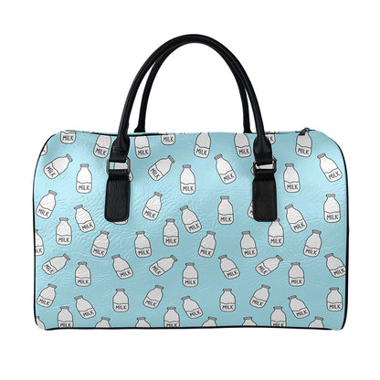 Milk Bottle Cartoon Pattern Print Leather Duffle Bag