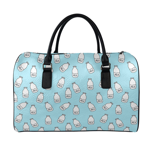 Milk Bottle Cartoon Pattern Print Leather Duffle Bag