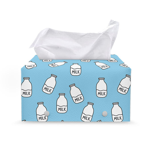 Milk Bottle Cartoon Pattern Print Leather Tissue Box Cover