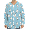 Milk Bottle Cartoon Pattern Print Long Sleeve Baseball Jersey