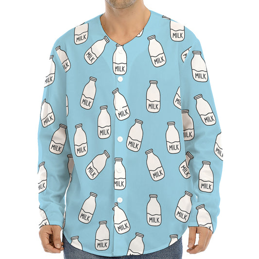 Milk Bottle Cartoon Pattern Print Long Sleeve Baseball Jersey