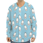 Milk Bottle Cartoon Pattern Print Long Sleeve Baseball Jersey