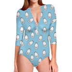 Milk Bottle Cartoon Pattern Print Long Sleeve Swimsuit