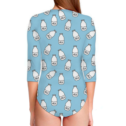 Milk Bottle Cartoon Pattern Print Long Sleeve Swimsuit