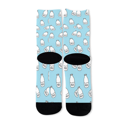 Milk Bottle Cartoon Pattern Print Long Socks