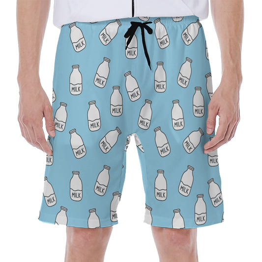 Milk Bottle Cartoon Pattern Print Men's Beach Shorts