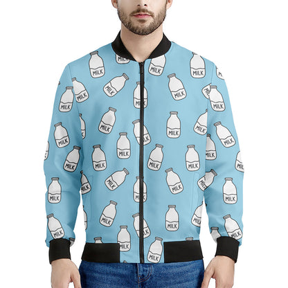 Milk Bottle Cartoon Pattern Print Men's Bomber Jacket