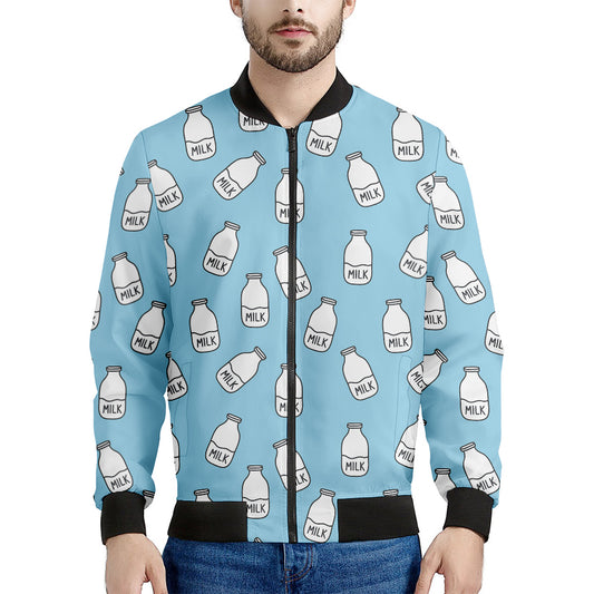 Milk Bottle Cartoon Pattern Print Men's Bomber Jacket