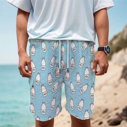Milk Bottle Cartoon Pattern Print Men's Cargo Shorts