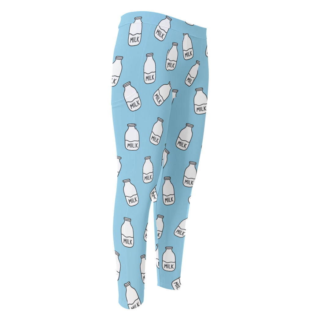 Milk Bottle Cartoon Pattern Print Men's Compression Pants