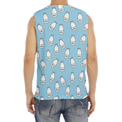 Milk Bottle Cartoon Pattern Print Men's Fitness Tank Top