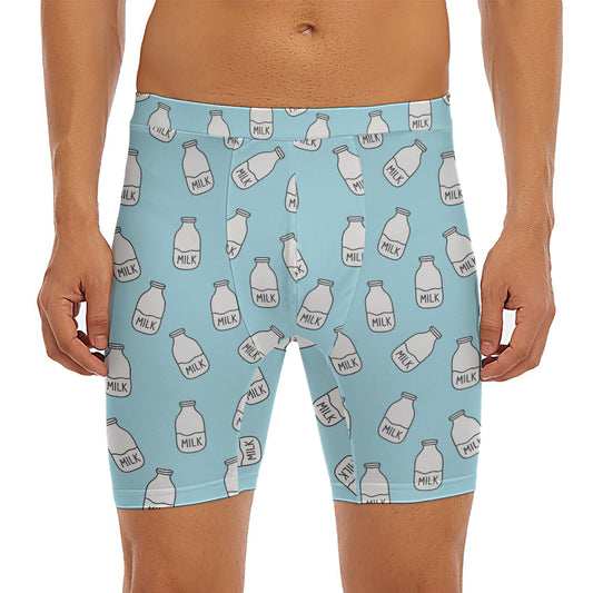 Milk Bottle Cartoon Pattern Print Men's Long Boxer Briefs