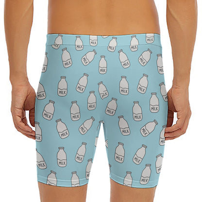 Milk Bottle Cartoon Pattern Print Men's Long Boxer Briefs