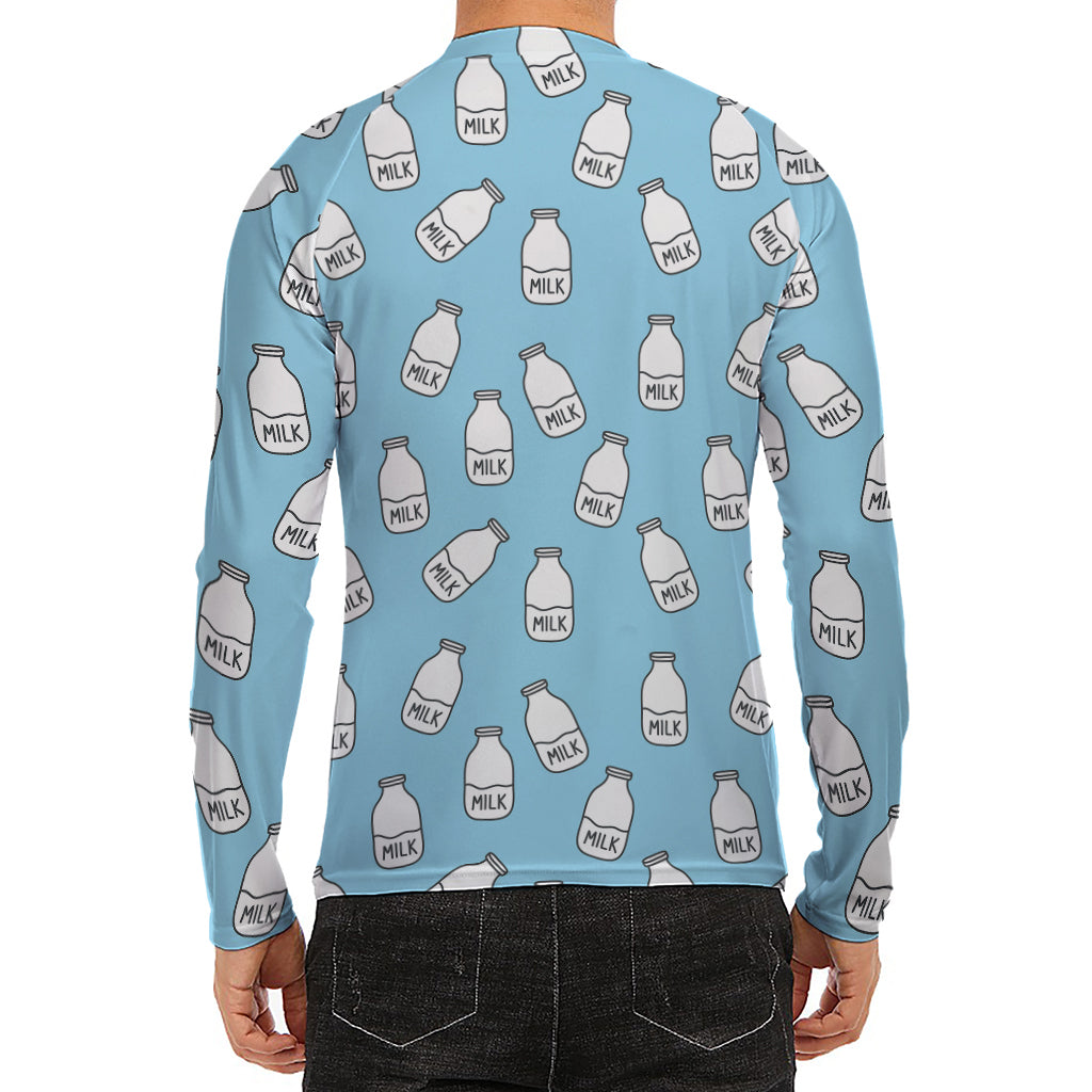 Milk Bottle Cartoon Pattern Print Men's Long Sleeve Rash Guard
