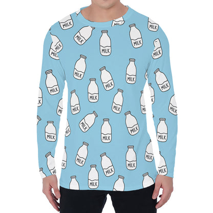 Milk Bottle Cartoon Pattern Print Men's Long Sleeve T-Shirt