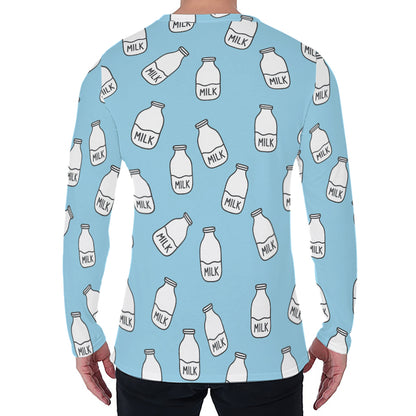 Milk Bottle Cartoon Pattern Print Men's Long Sleeve T-Shirt