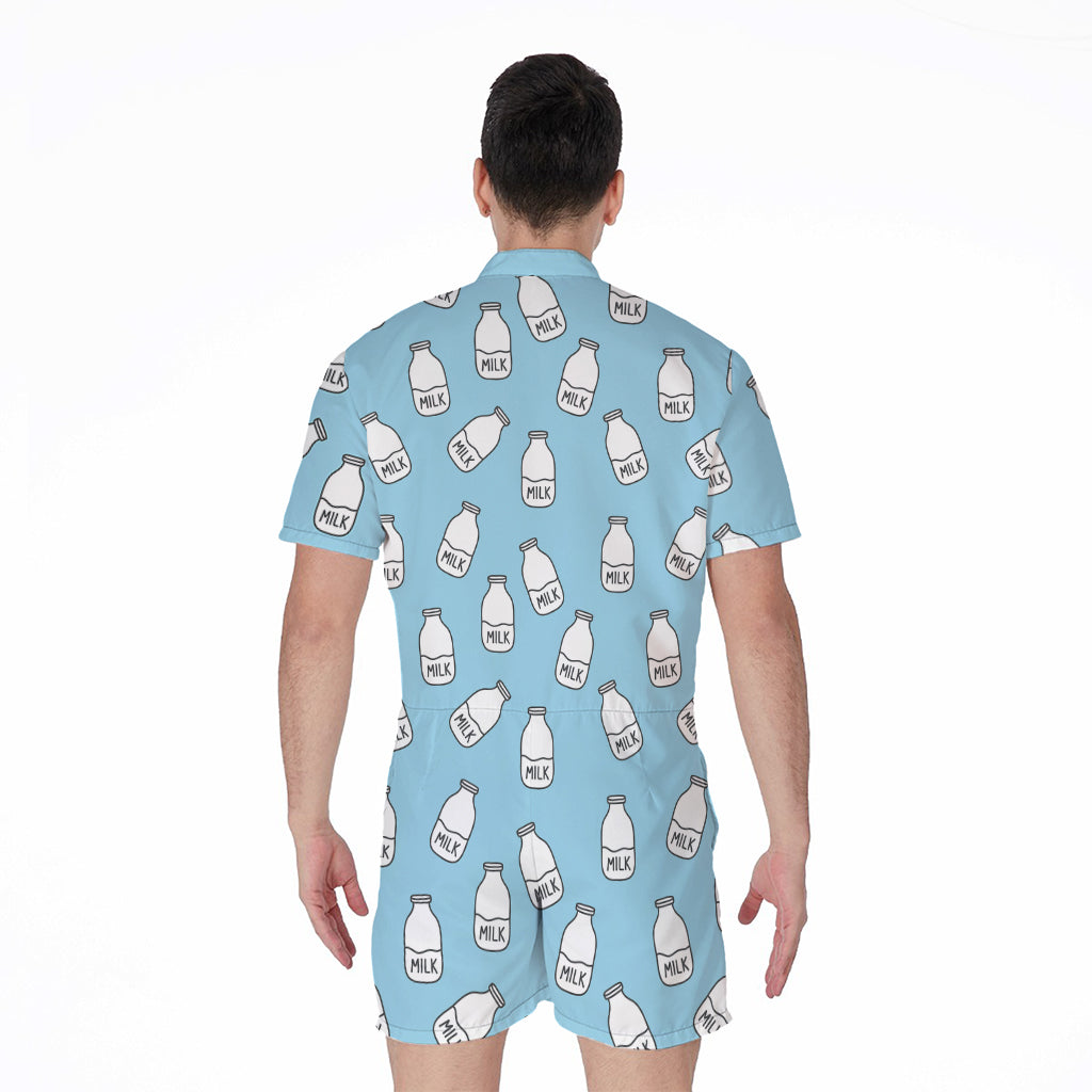 Milk Bottle Cartoon Pattern Print Men's Rompers