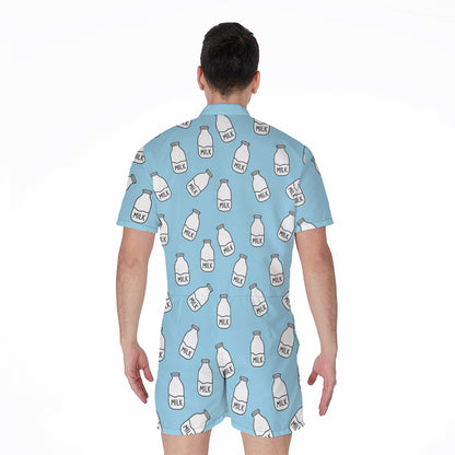 Milk Bottle Cartoon Pattern Print Men's Rompers