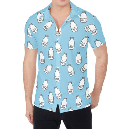 Milk Bottle Cartoon Pattern Print Men's Shirt